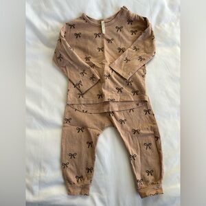 Rylee + Cru Beige/Pink Bow Kids Matching Set